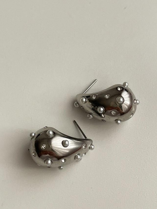 Çelik Gümüş İncili Zirkon Taşlı Bottega Küpe (2.5 Cm)