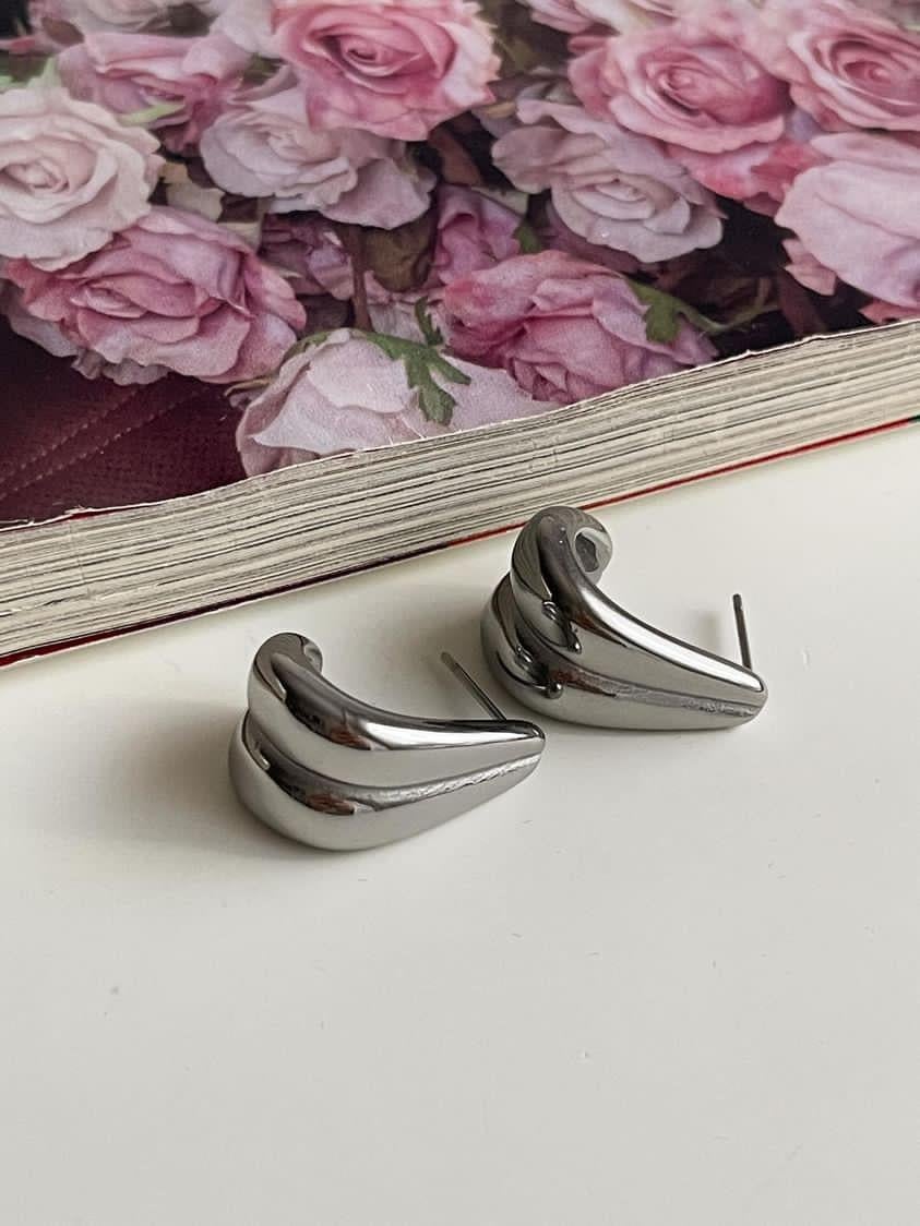 Çelik Gümüş Renk İkili Küpe (2 Cm)