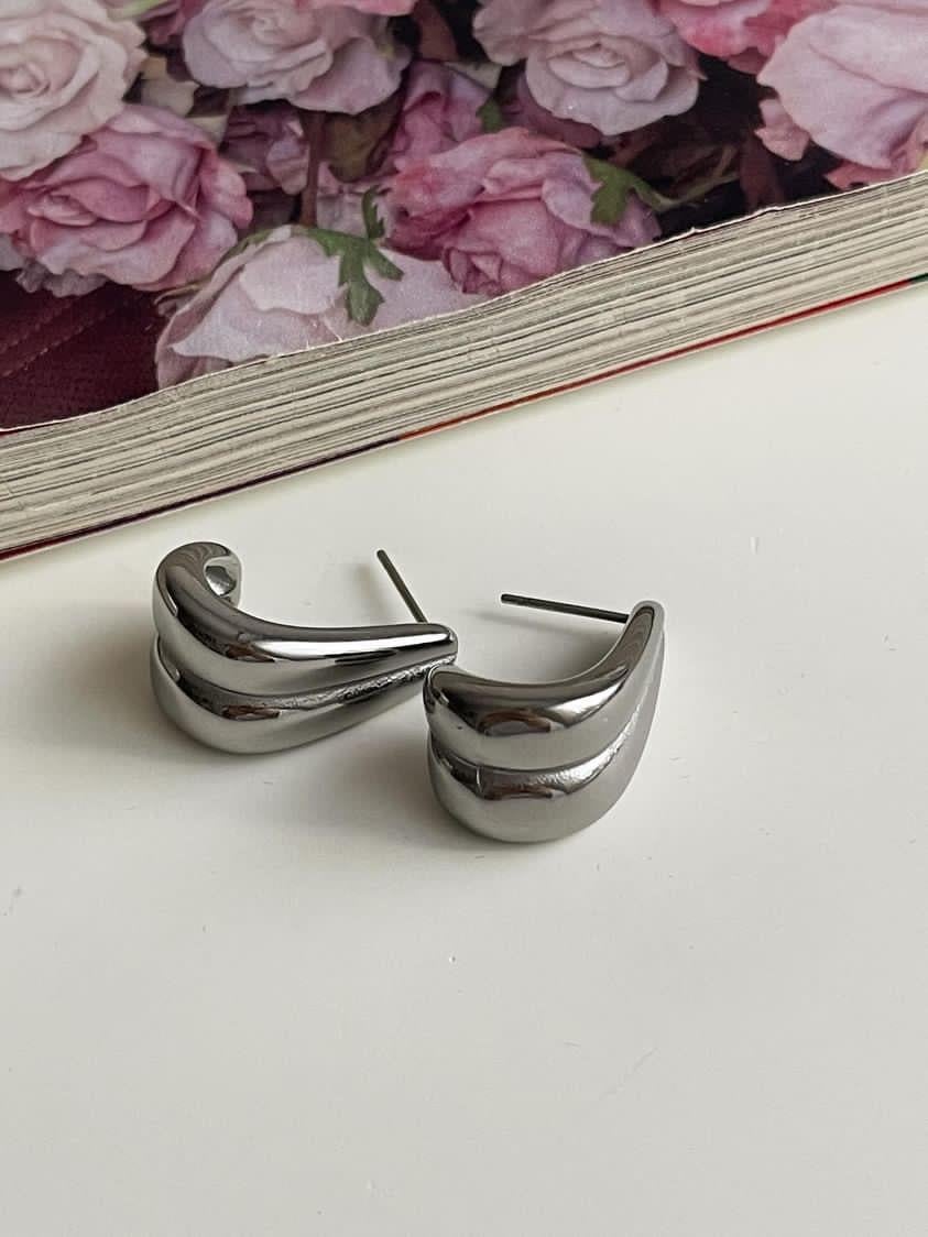 Çelik Gümüş Renk İkili Küpe (2 Cm)