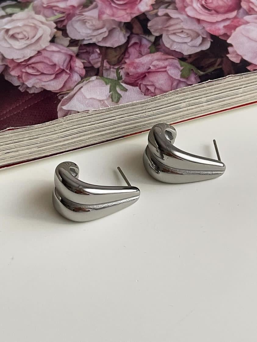 Çelik Gümüş Renk İkili Küpe (2 Cm)