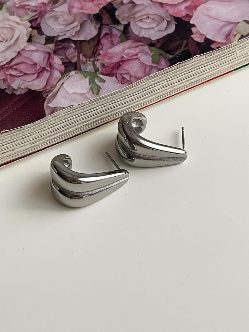 Çelik Gümüş Renk İkili Küpe (2 Cm)