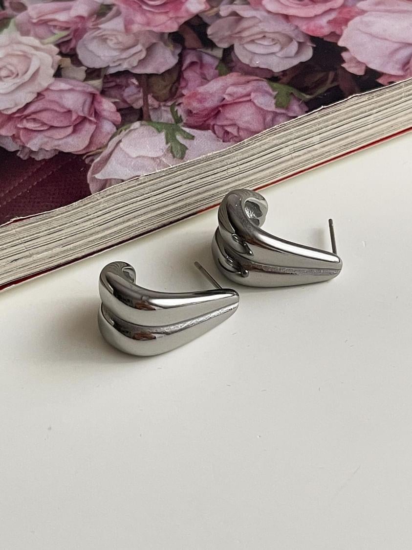 Çelik Gümüş Renk İkili Küpe (2 Cm)