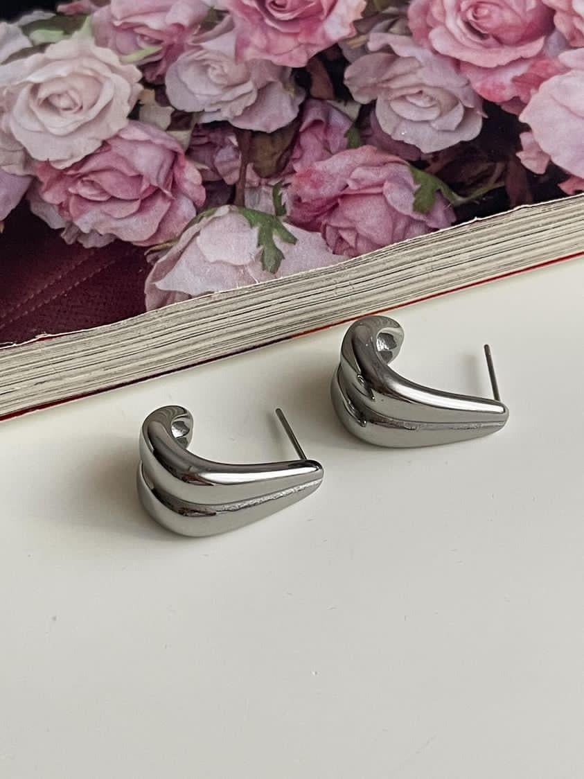 Çelik Gümüş Renk İkili Küpe (2 Cm)
