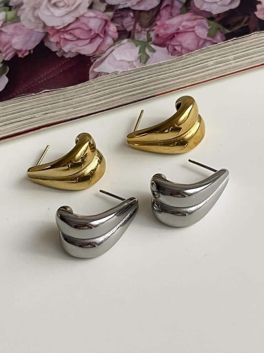 Çelik Gümüş Renk İkili Küpe (2 Cm)