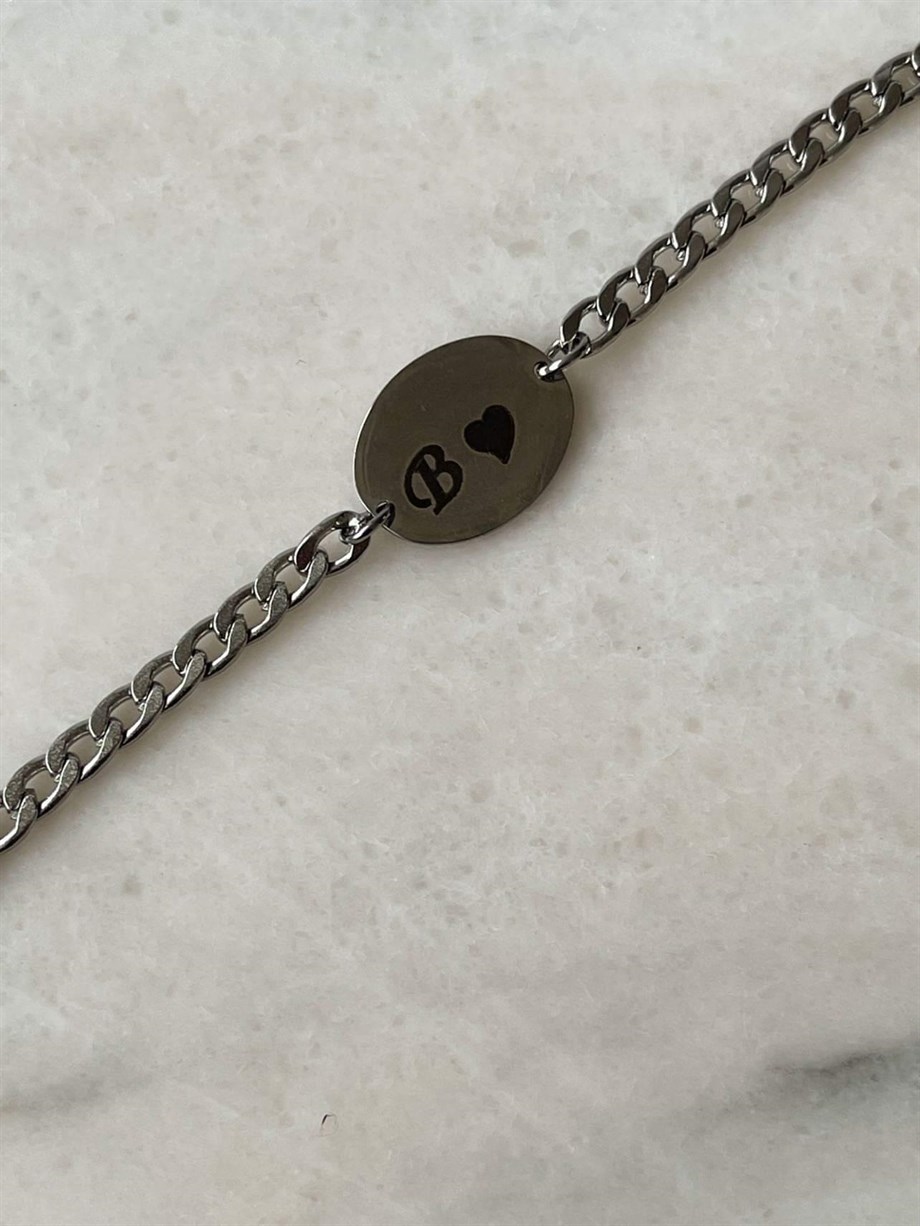 Çelik Gümüş Renk İsim Yazdırılabilir Künye Bileklik (21 Cm)