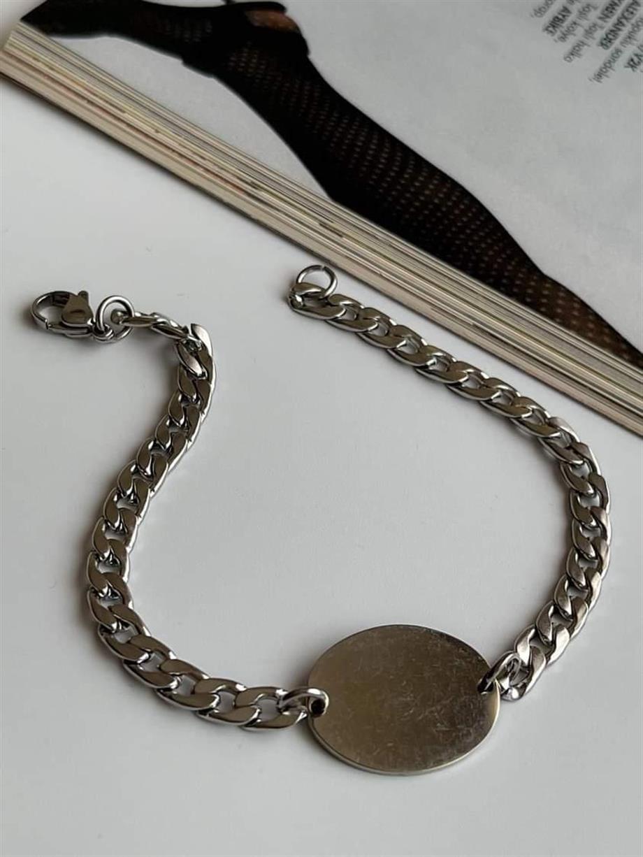 Çelik Gümüş Renk İsim Yazılabilen Künye Bileklik (21 Cm)