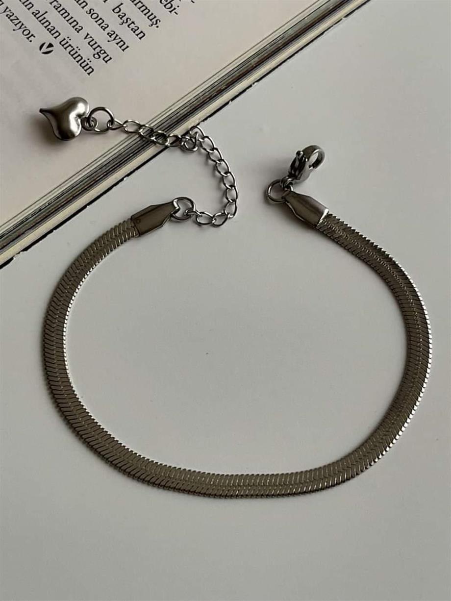 Çelik Gümüş Renk İtalyan Zincir Bileklik (23 Cm) (2 Numara)