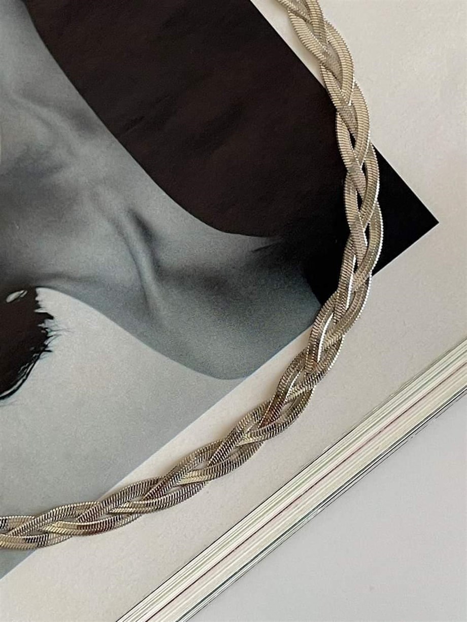 Çelik Gümüş Renk İtalyan Zincir Örgü Kolye (45 Cm)