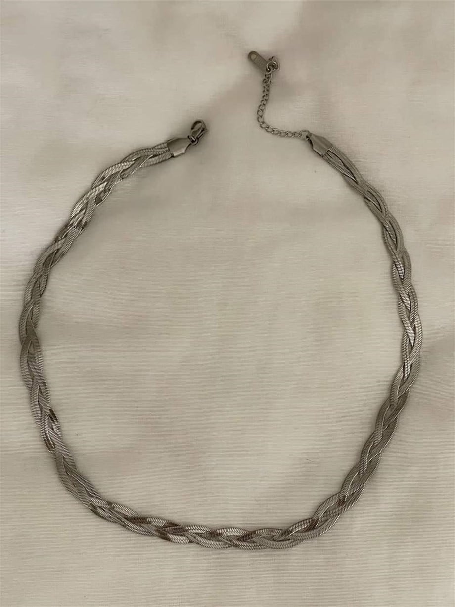 Çelik Gümüş Renk İtalyan Zincir Örgü Kolye (45 Cm)