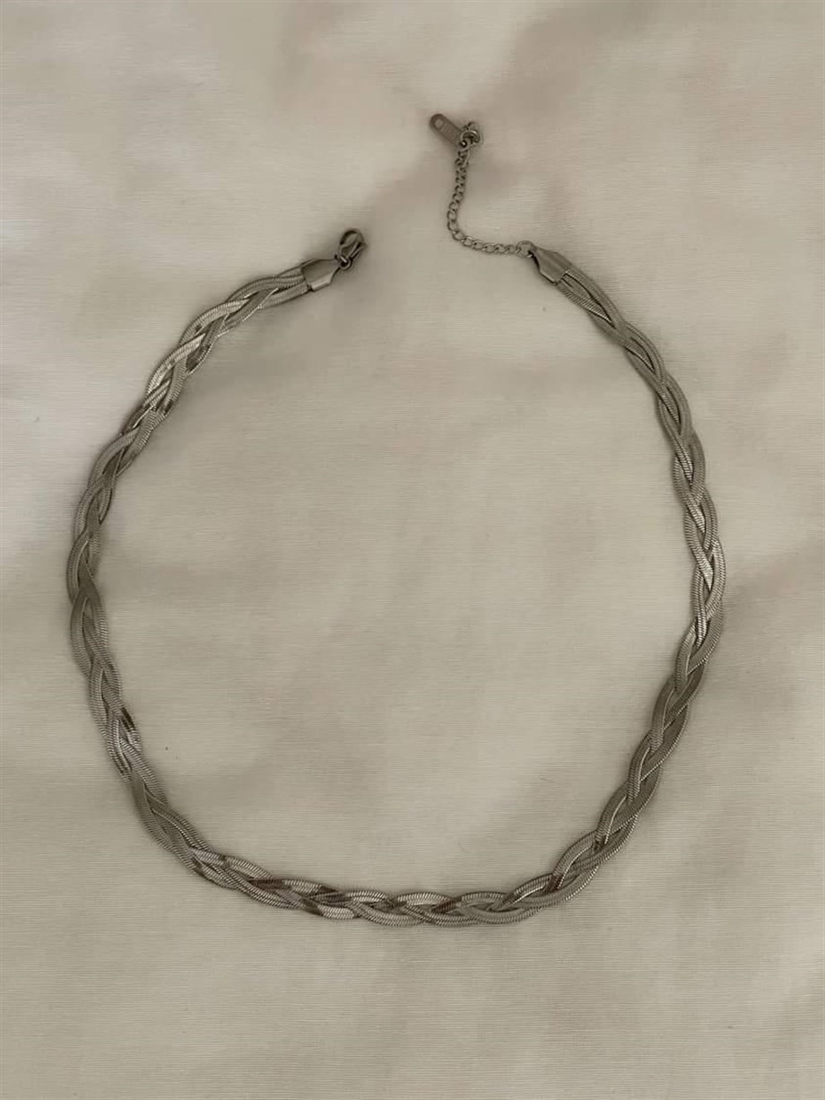Çelik Gümüş Renk İtalyan Zincir Örgü Kolye (45 Cm)