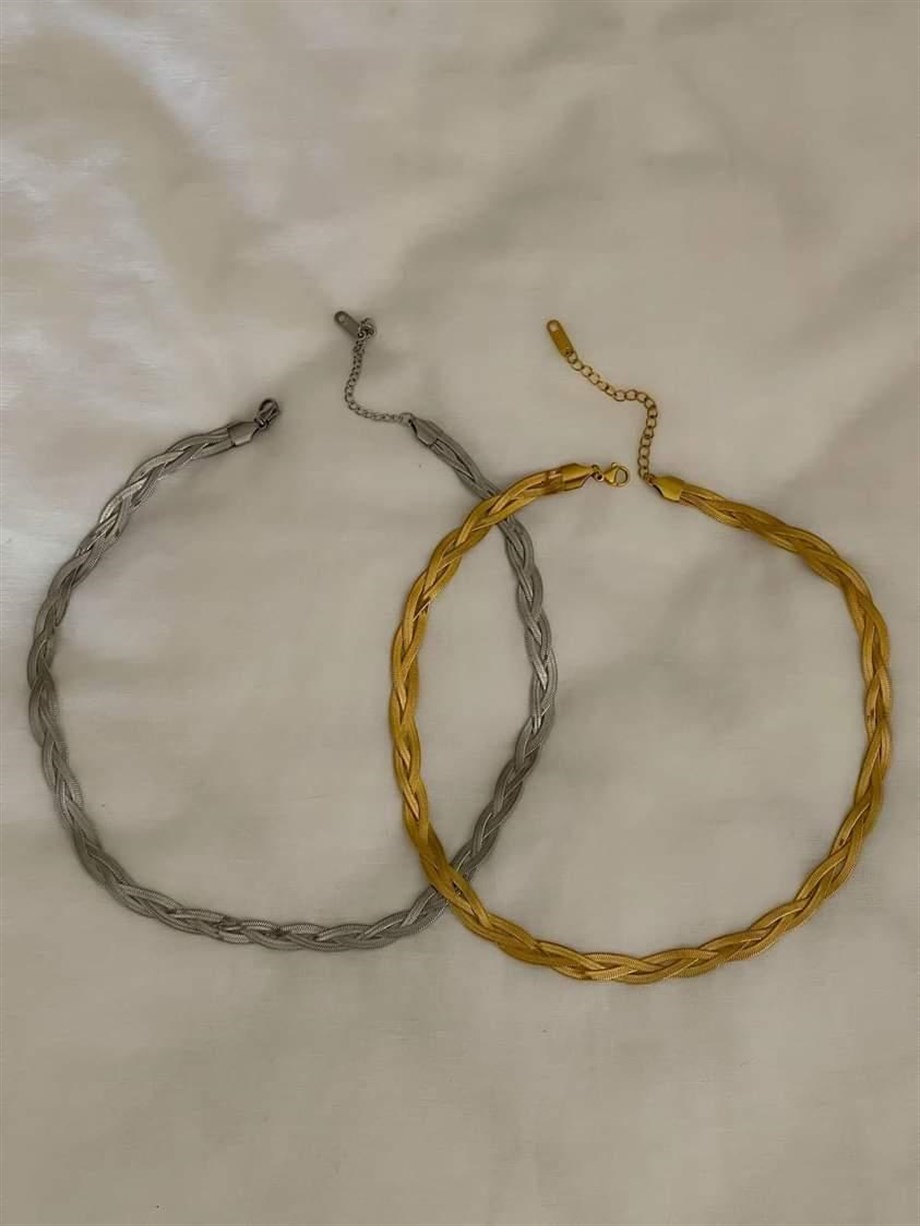 Çelik Gümüş Renk İtalyan Zincir Örgü Kolye (45 Cm)