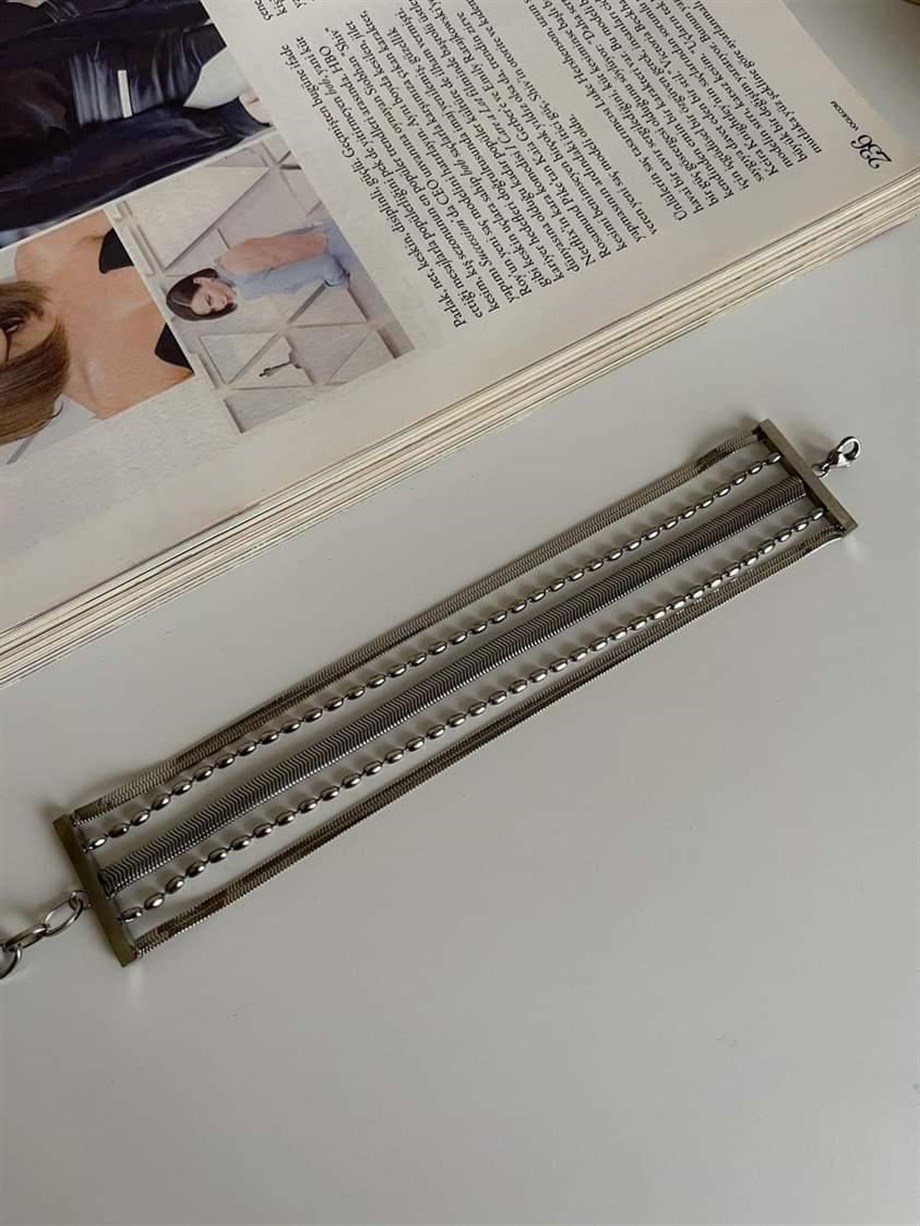 Çelik Gümüş Renk İtalyan Zincirli Topçuklu Beşli Birleşik Kombin Bileklik (22 Cm)