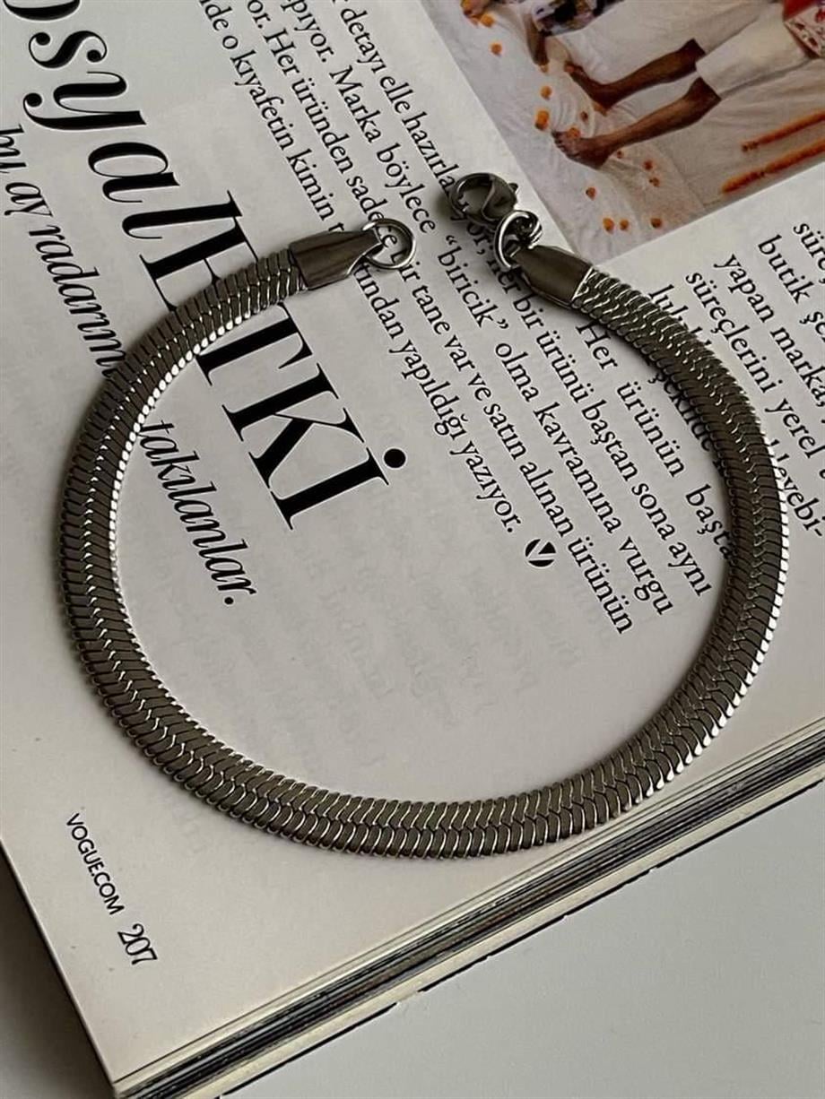Çelik Gümüş Renk Kalın İtalyan Zincir Bileklik (19 Cm) (1 Numara)