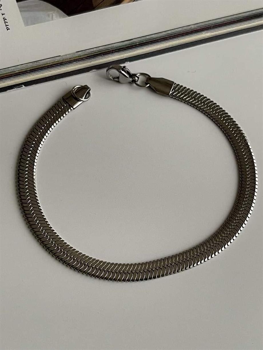 Çelik Gümüş Renk Kalın İtalyan Zincir Bileklik (19 Cm) (1 Numara)