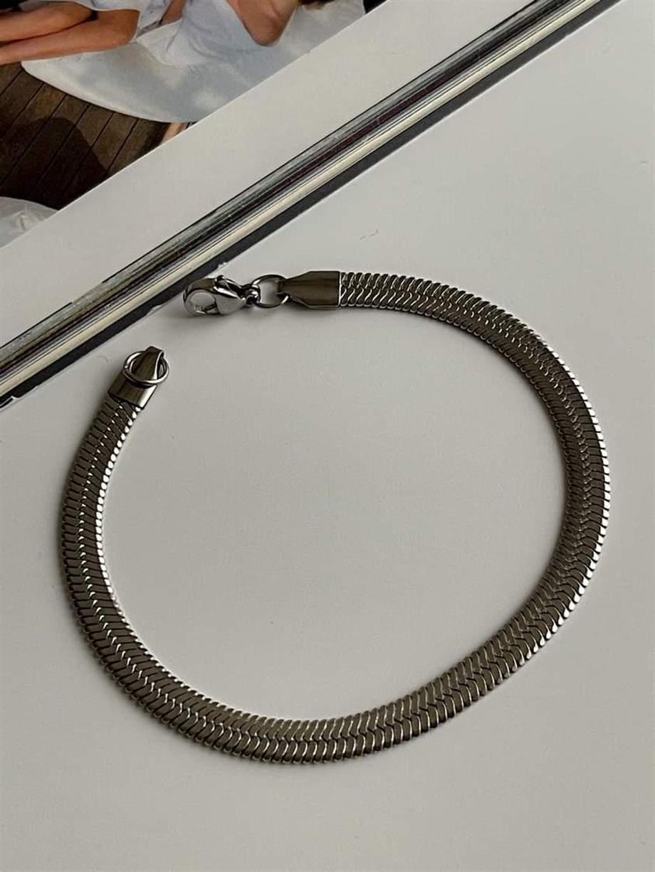 Çelik Gümüş Renk Kalın İtalyan Zincir Bileklik (19 Cm) (1 Numara)
