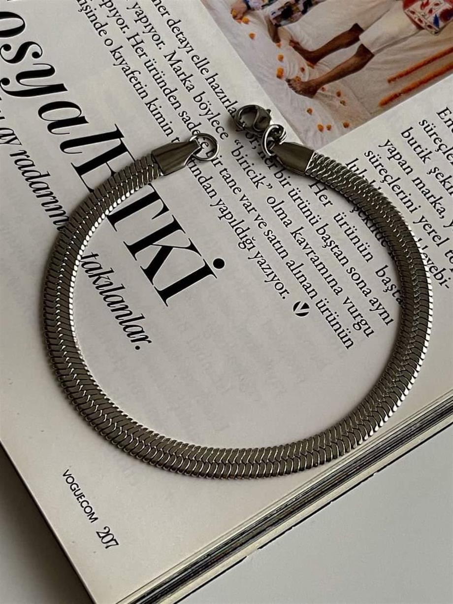 Çelik Gümüş Renk Kalın İtalyan Zincir Bileklik (19 Cm) (1 Numara)