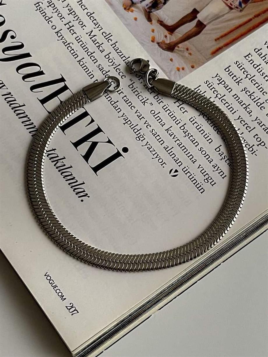 Çelik Gümüş Renk Kalın İtalyan Zincir Bileklik (19 Cm) (1 Numara)