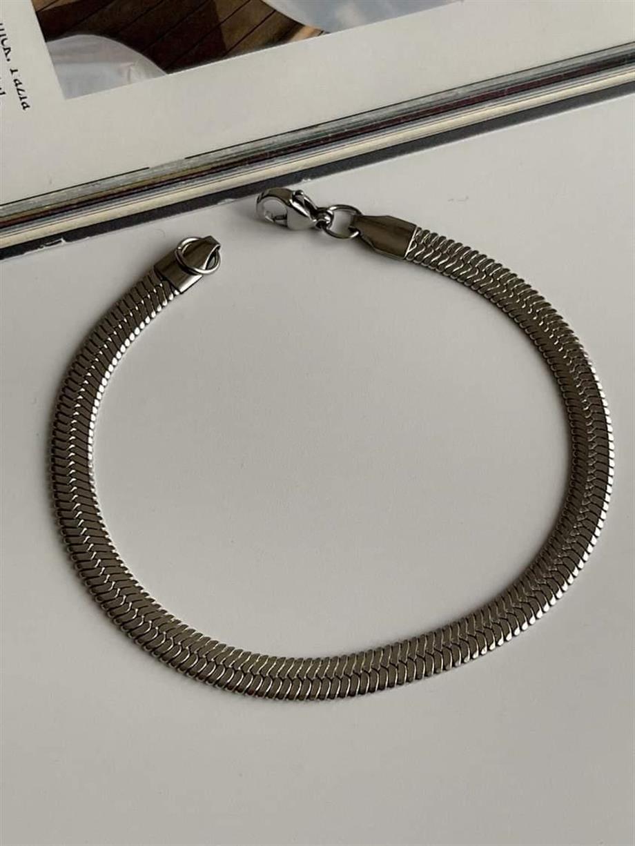 Çelik Gümüş Renk Kalın İtalyan Zincir Bileklik (19 Cm) (1 Numara)