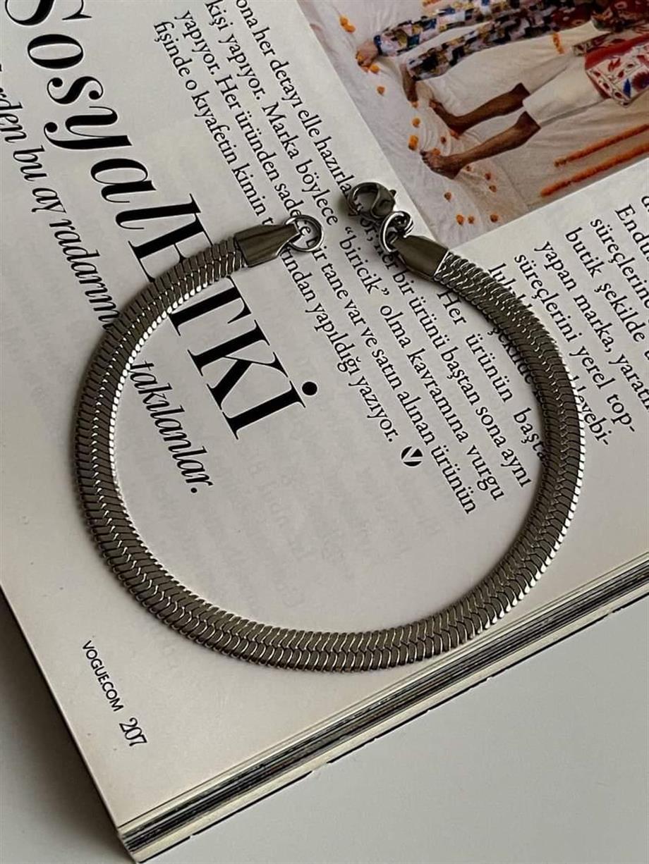Çelik Gümüş Renk Kalın İtalyan Zincir Bileklik (19 Cm) (1 Numara)