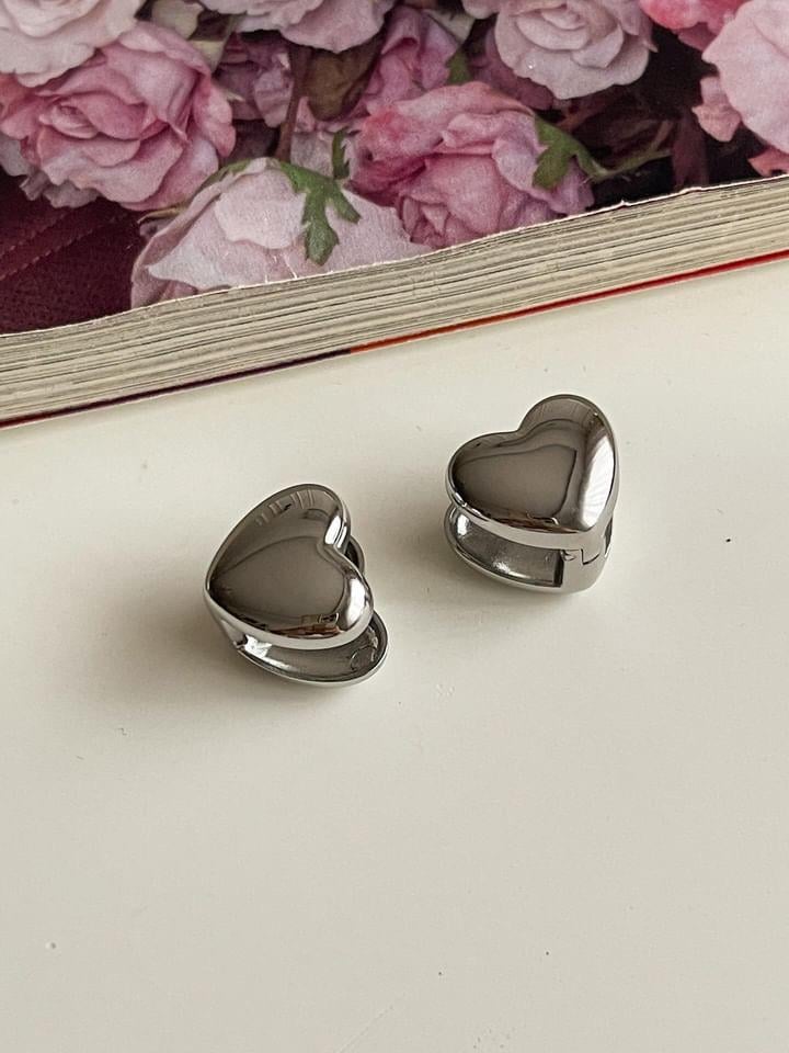 Çelik Gümüş Renk Kalp Küpe (1.5 Cm)