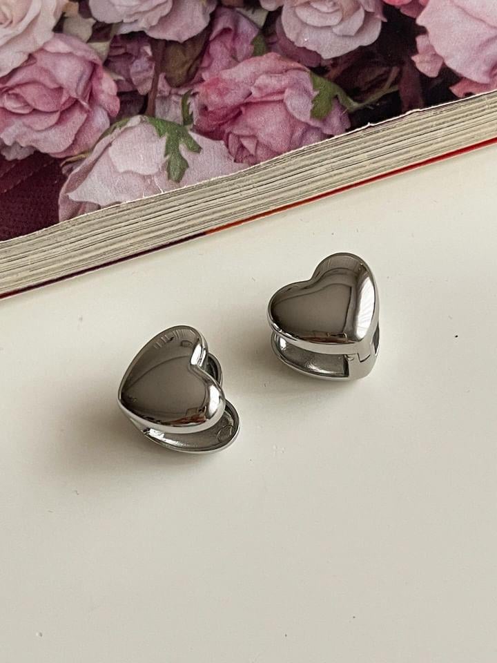 Çelik Gümüş Renk Kalp Küpe (1.5 Cm)