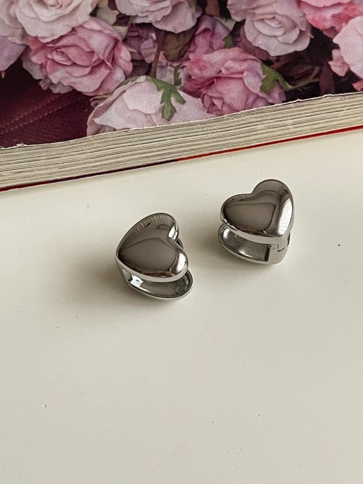 Çelik Gümüş Renk Kalp Küpe (1.5 Cm)