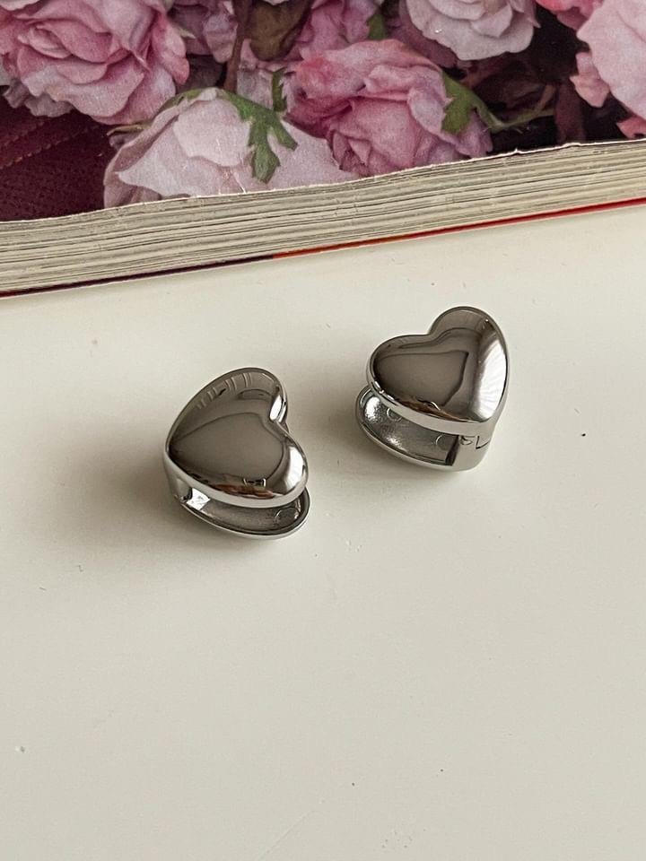 Çelik Gümüş Renk Kalp Küpe (1.5 Cm)