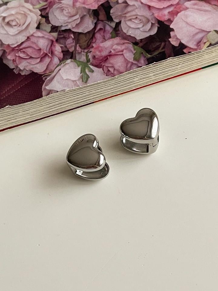 Çelik Gümüş Renk Kalp Küpe (1.5 Cm)