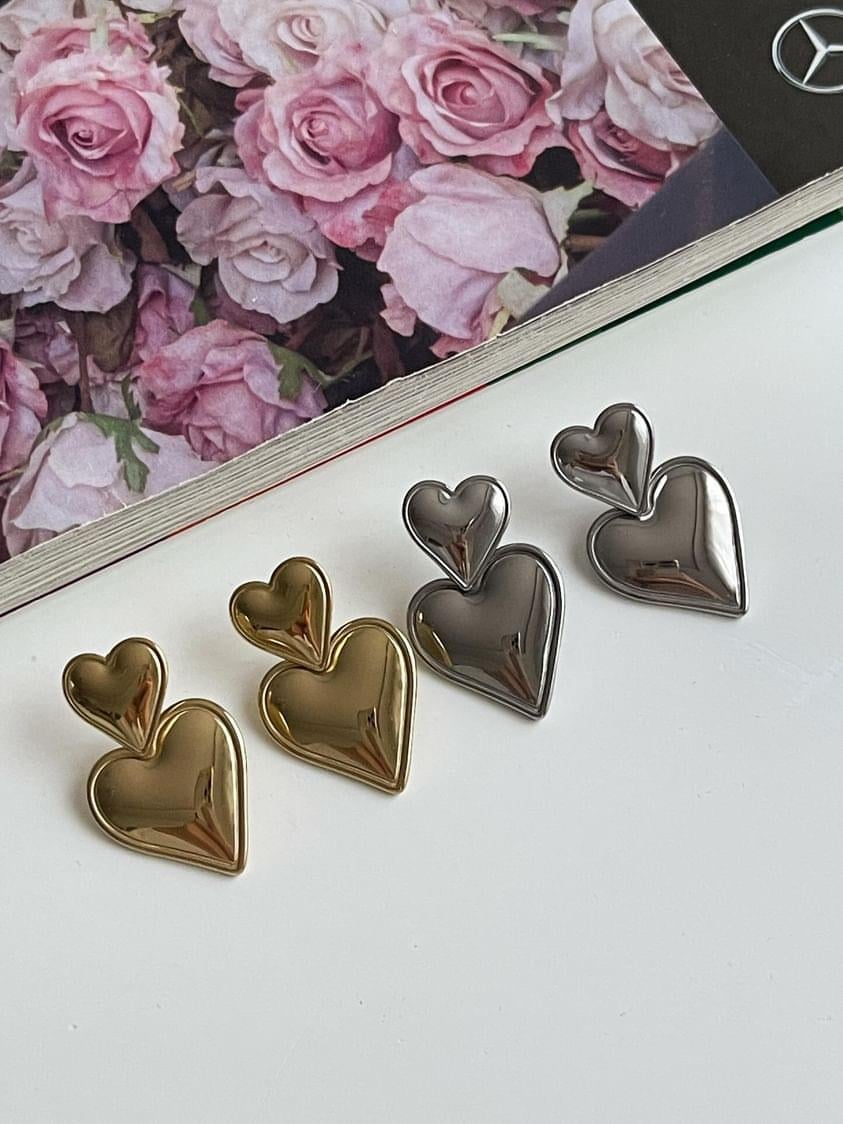 Çelik Gümüş Renk Kalp Küpe (3 Cm)