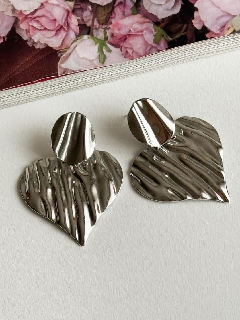 Çelik Gümüş Renk Kalp Küpe (5 Cm)