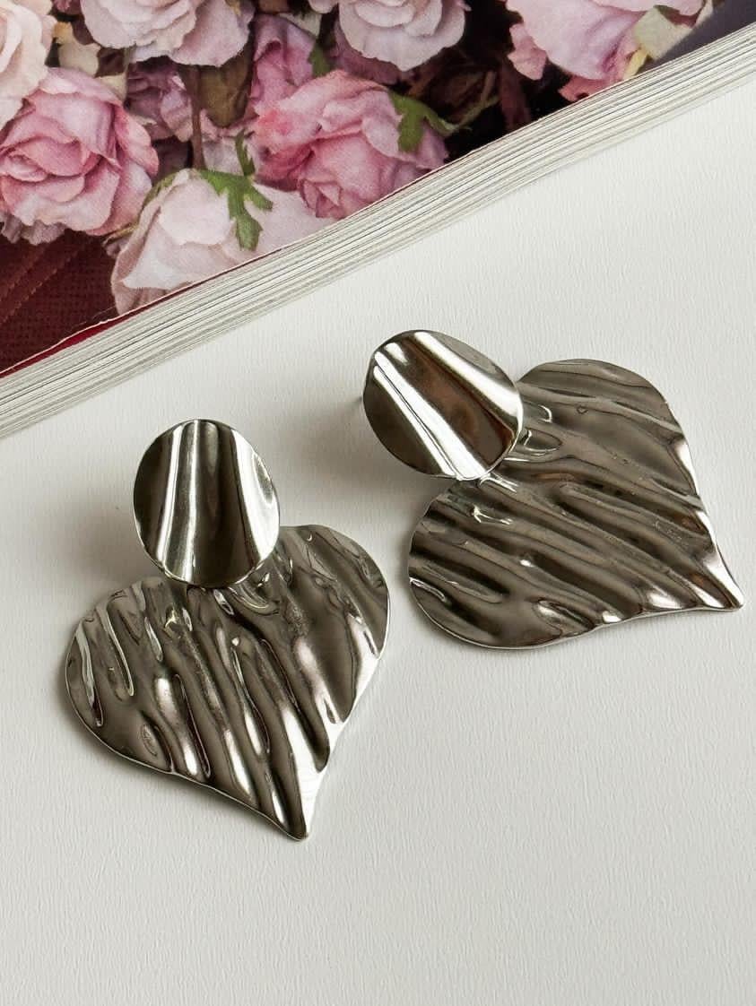 Çelik Gümüş Renk Kalp Küpe (5 Cm)