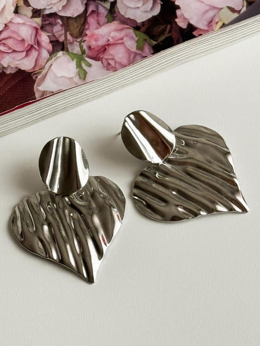 Çelik Gümüş Renk Kalp Küpe (5 Cm)