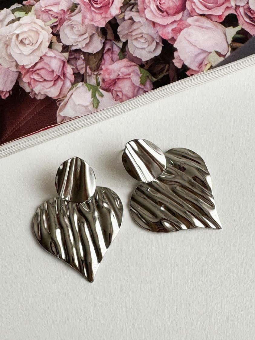 Çelik Gümüş Renk Kalp Küpe (5 Cm)