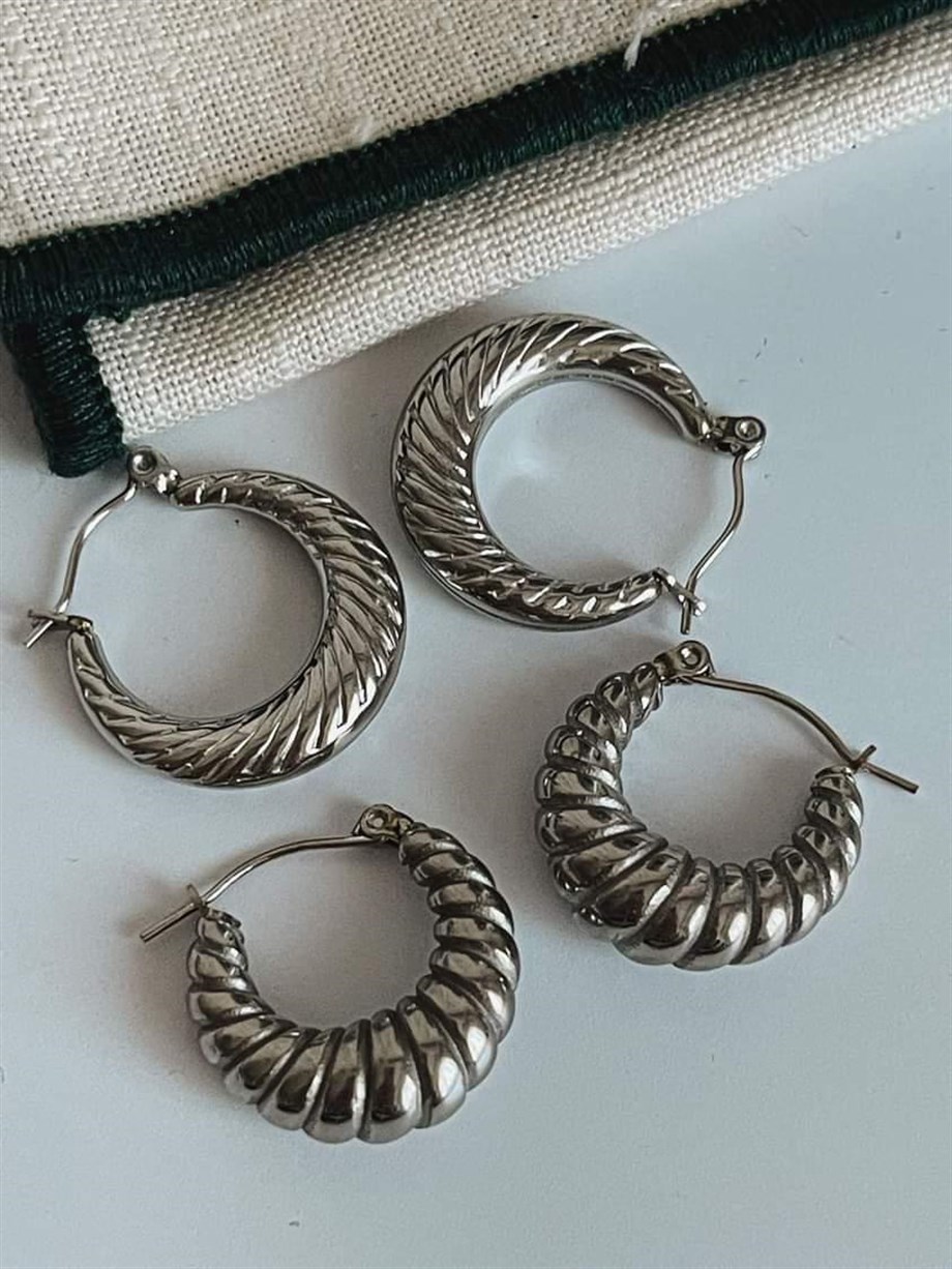 Çelik Gümüş Renk Midye Vintage Küpe (2 Cm)