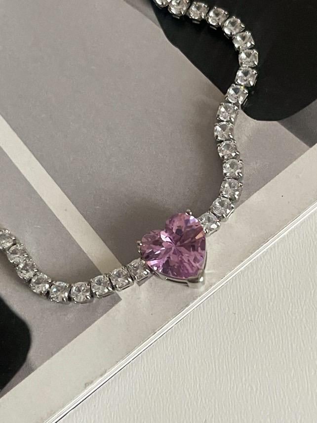 Çelik Gümüş Renk Pembe Kalpli Su Yolu Prenses Bileklik (20 Cm)