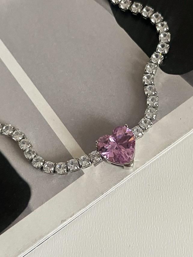 Çelik Gümüş Renk Pembe Kalpli Su Yolu Prenses Bileklik (20 Cm)