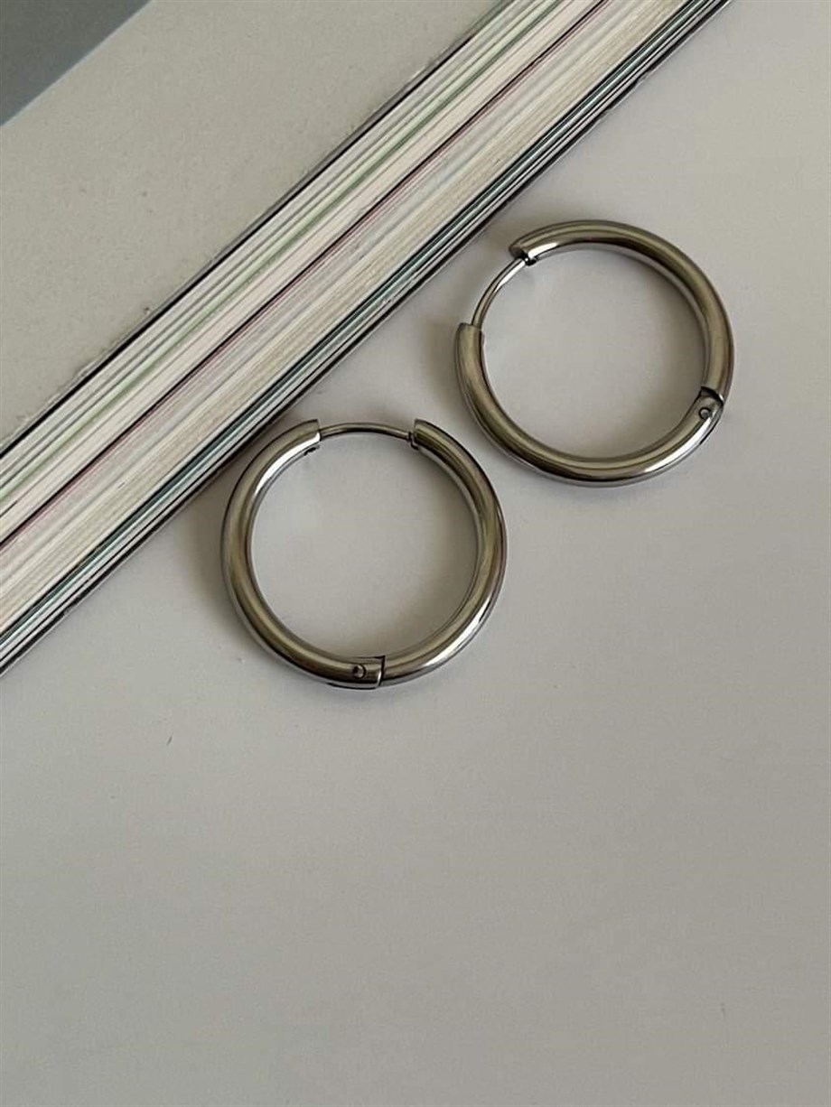 Çelik Gümüş Renk Pera Basic Halka Küpe(2 Cm)-(2 Numara)