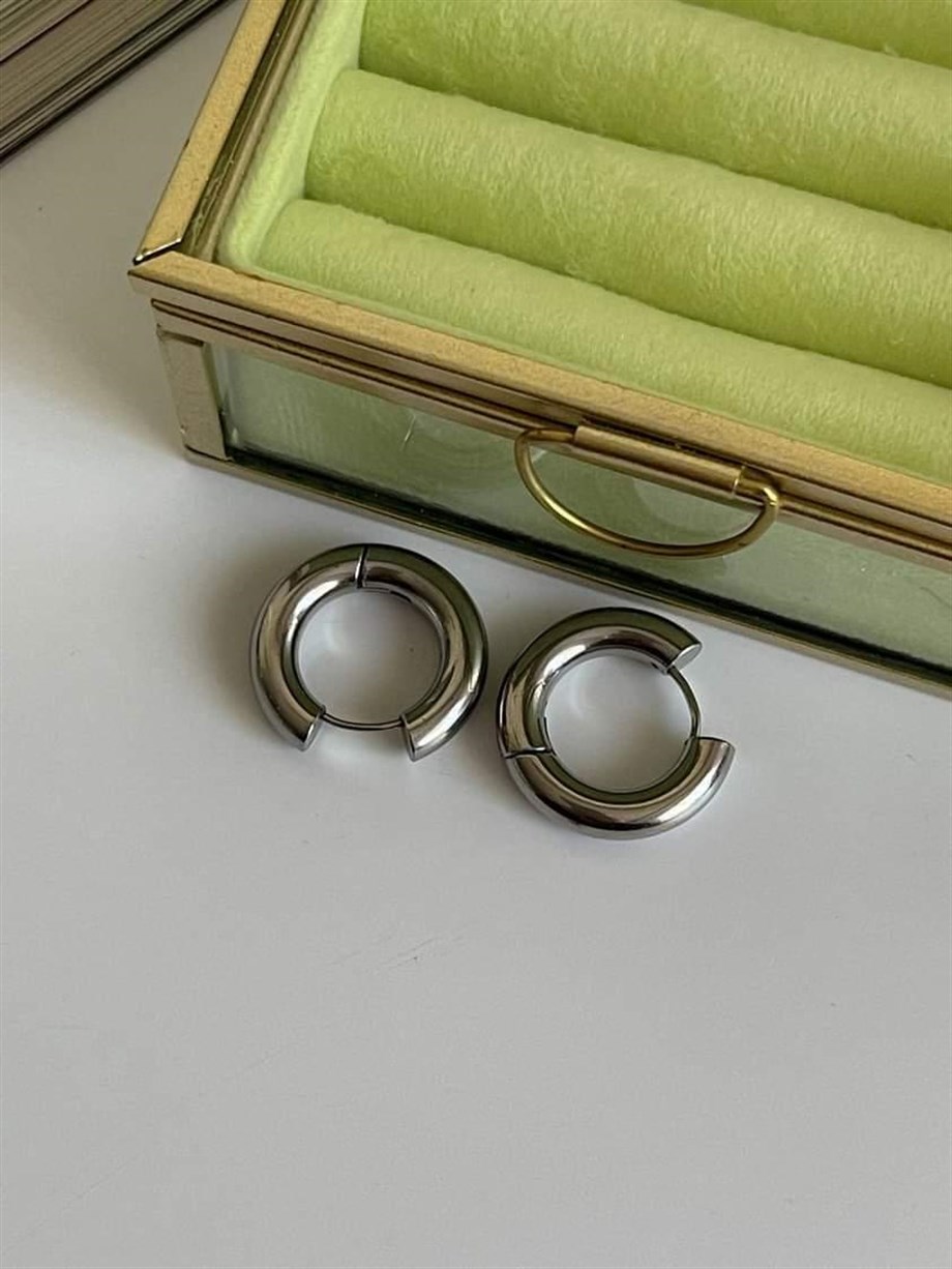 Çelik Gümüş Renk Pera Basic Halka Küpe(2 Cm)-(3 Numara)