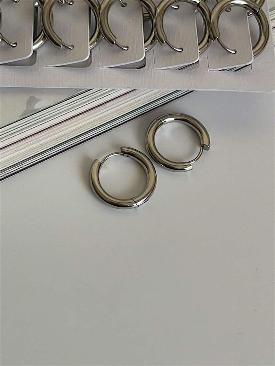 Çelik Gümüş Renk Pera Basic Halka Küpe (1.80 Cm) -(1 Numara)