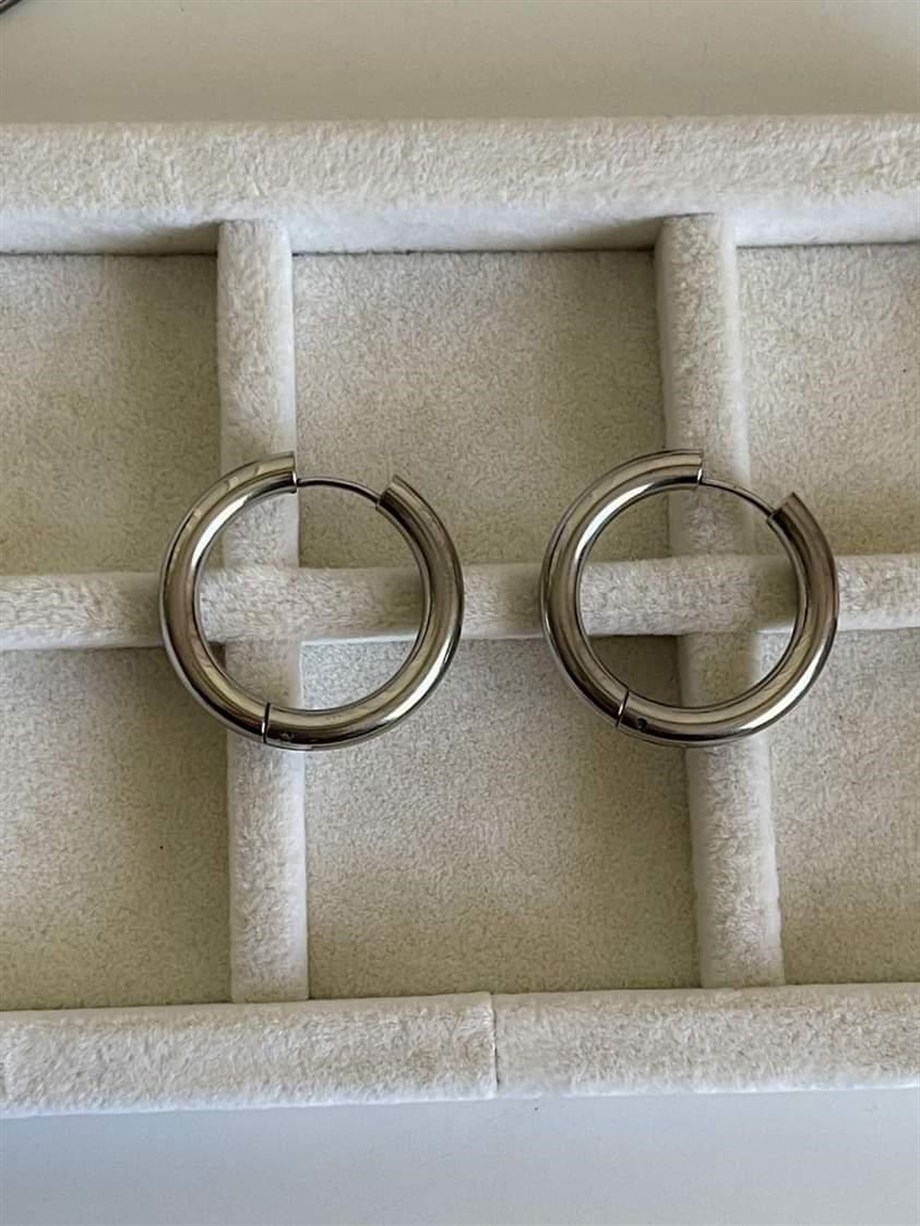 Çelik Gümüş Renk Pera Basic Halka Küpe(2 Cm)-(4 Numara)