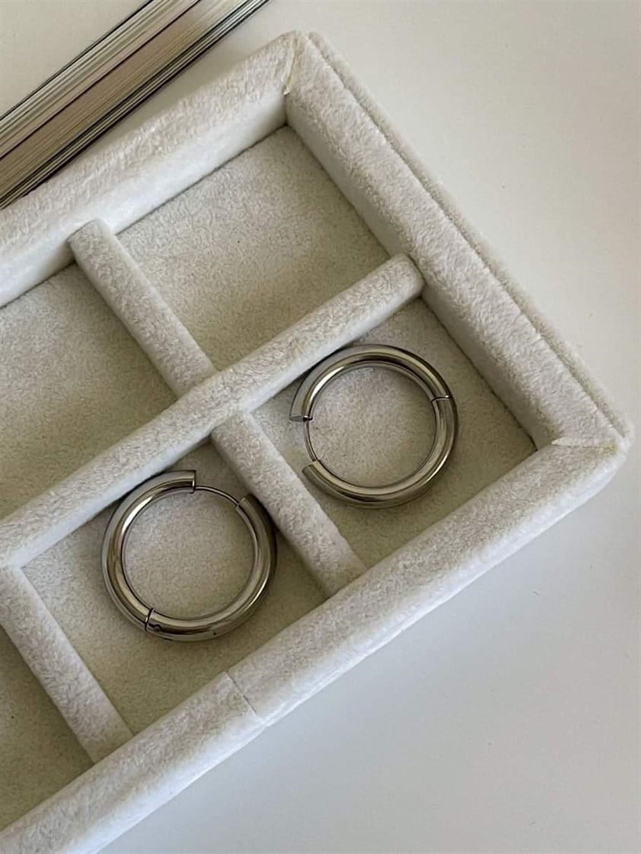 Çelik Gümüş Renk Pera Basic Halka Küpe(2 Cm)-(4 Numara)