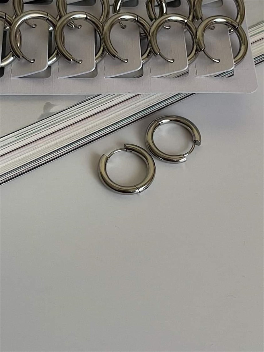 Çelik Gümüş Renk Pera Basic Halka Küpe (1.80 Cm) -(1 Numara)