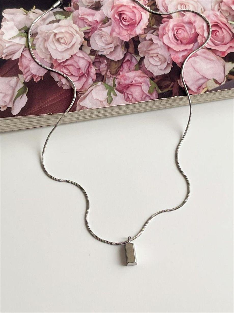 Çelik Gümüş Renk Plakalı Kolye (46 Cm)