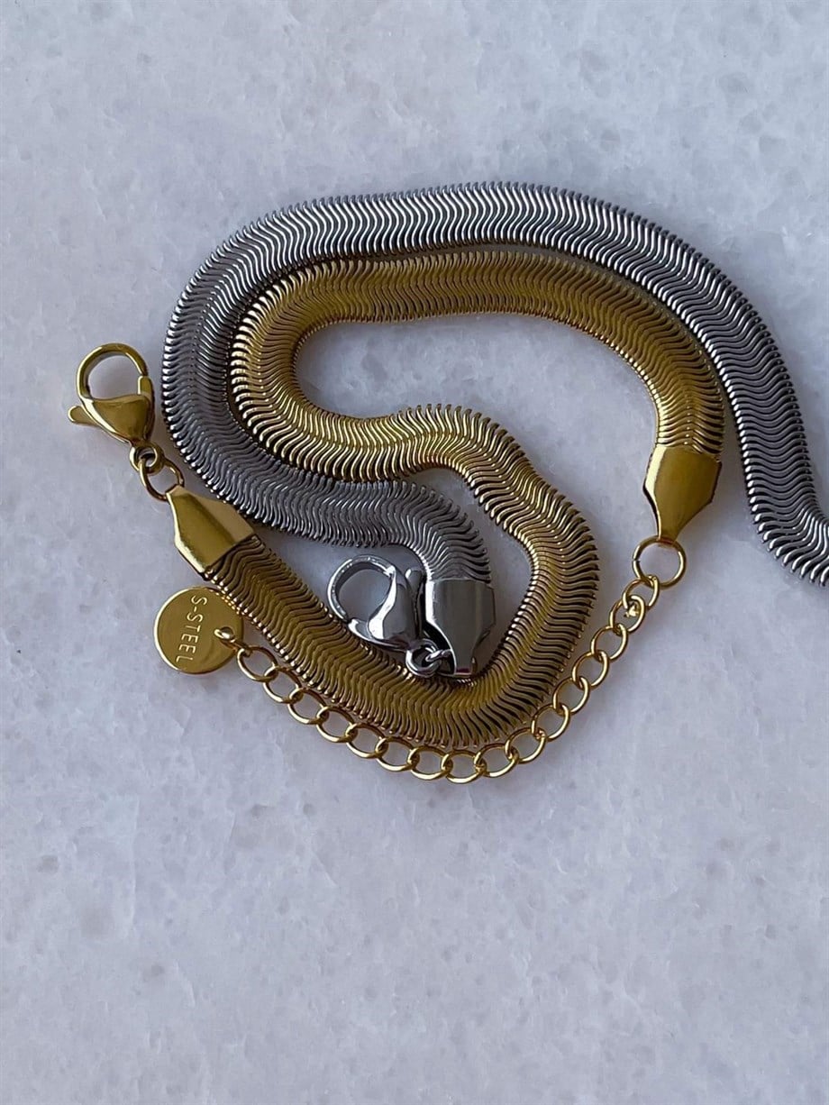 Çelik Gümüş Renk Snake Bileklik (22 Cm)