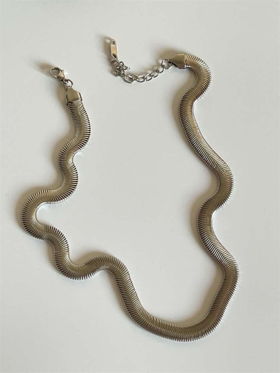 Çelik Gümüş Renk Snake Kolye (47 Cm)