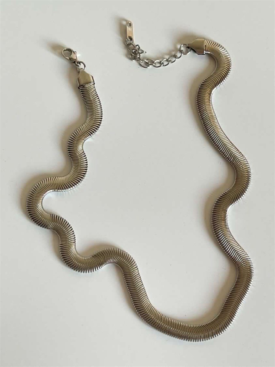 Çelik Gümüş Renk Snake Kolye (47 Cm)