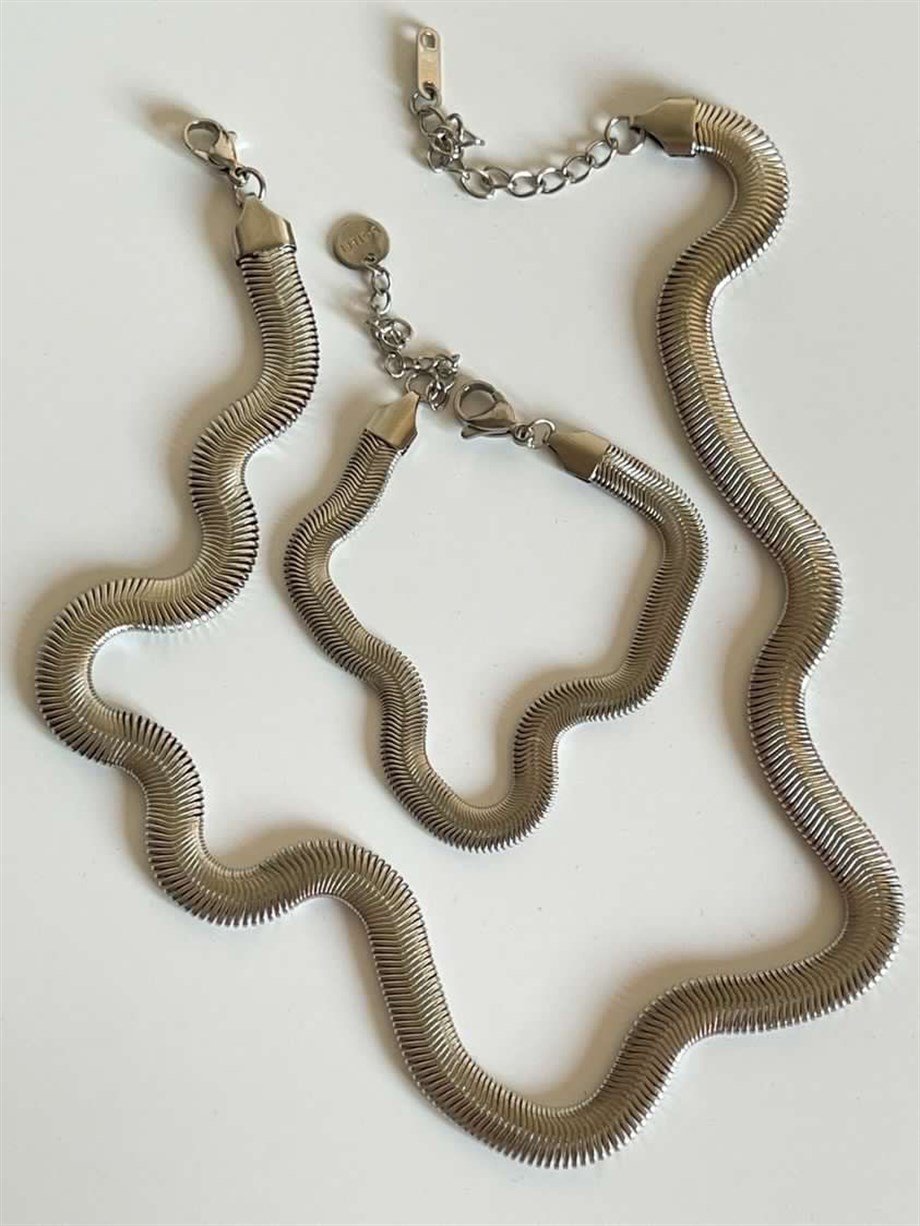 Çelik Gümüş Renk Snake Kolye (47 Cm)
