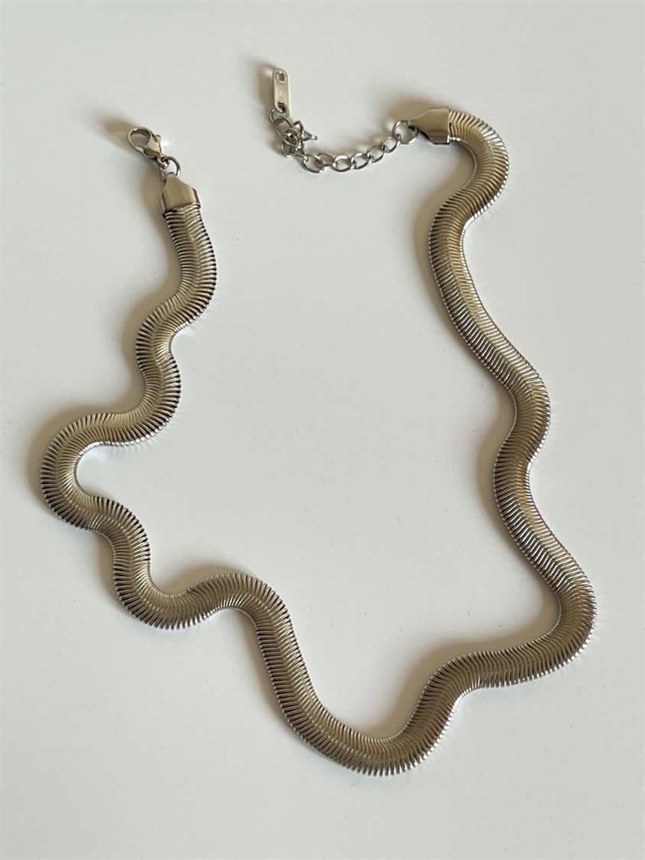 Çelik Gümüş Renk Snake Kolye (47 Cm)