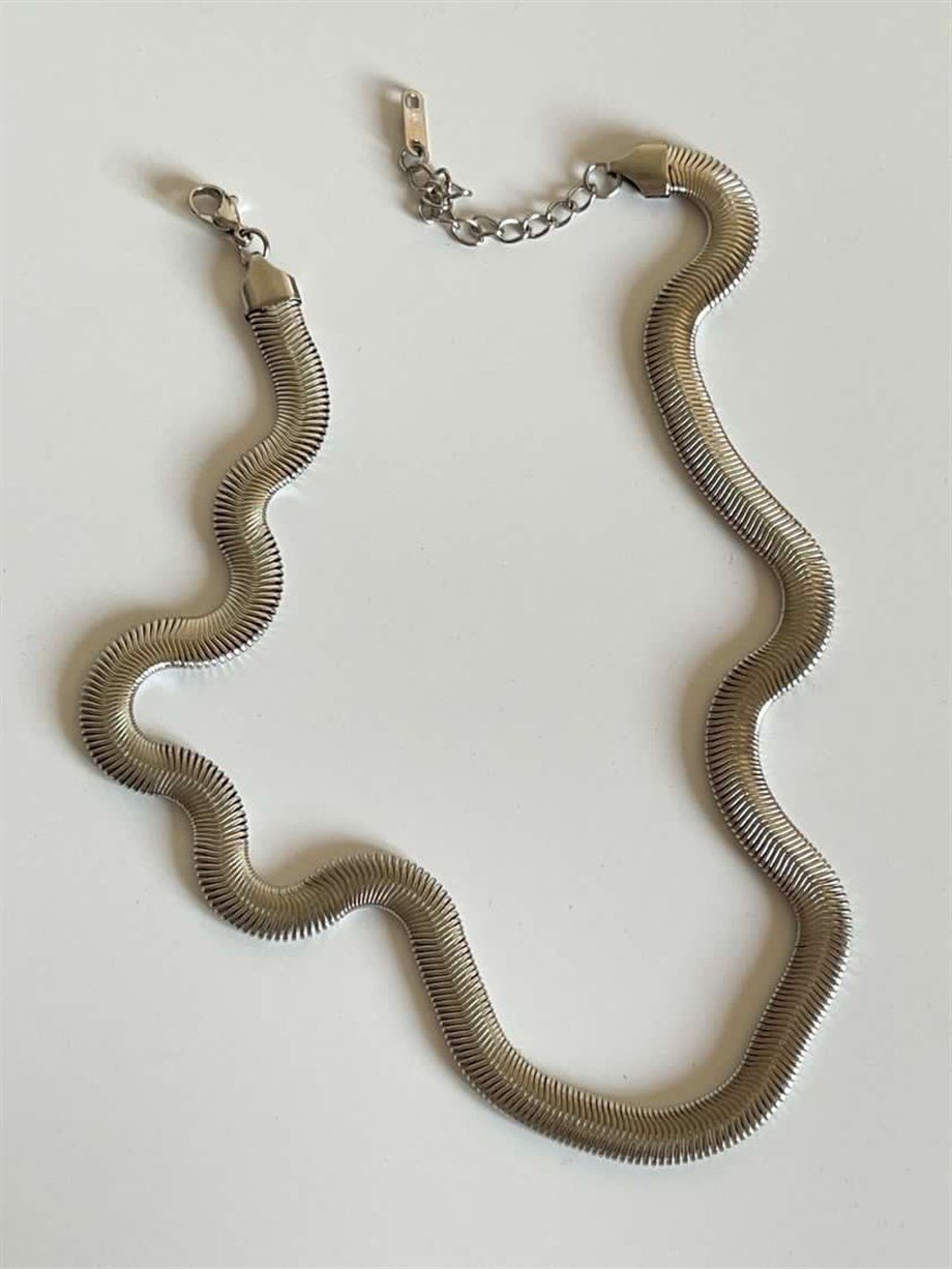 Çelik Gümüş Renk Snake Kolye (47 Cm)