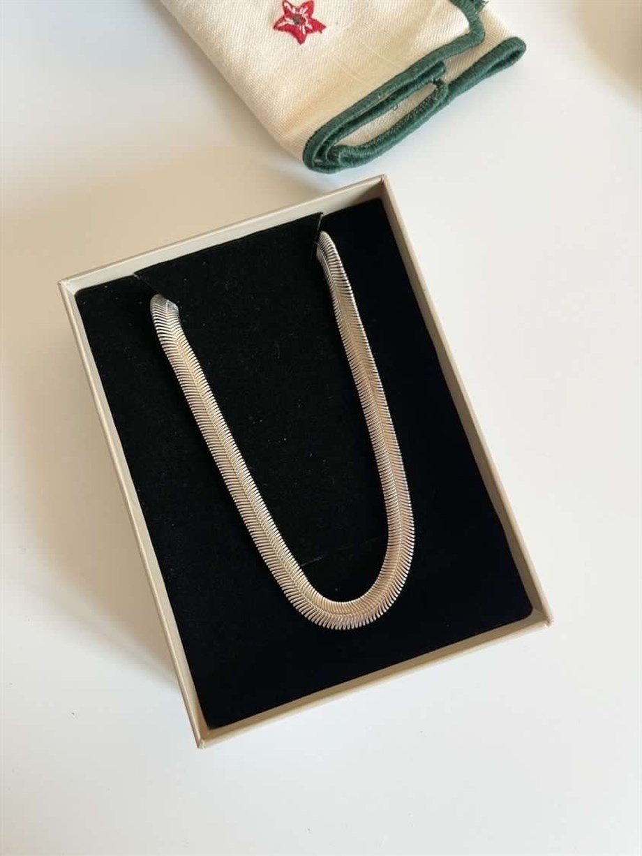 Çelik Gümüş Renk Snake Kolye (47 Cm)